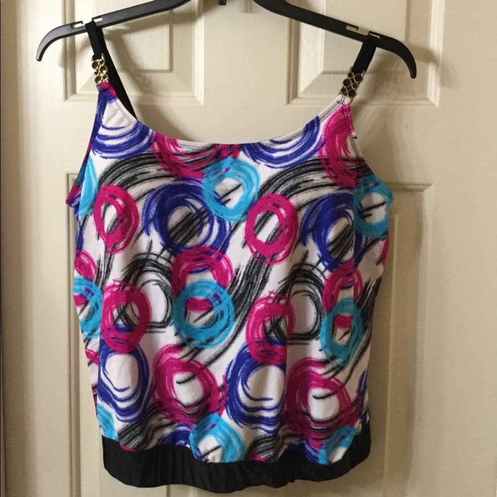 Two piece Tankini top and swim shorts.